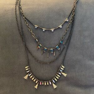 Original Silpada KR “Neon Layers” multi-layer long necklace set, storage bag,box